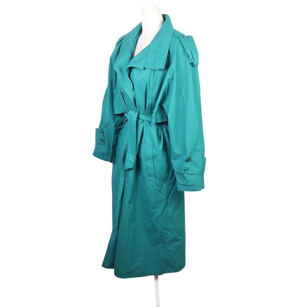 Vintage 90s Lifestyles By Mulberry Street Teal Green Trench Coat 10 View 3